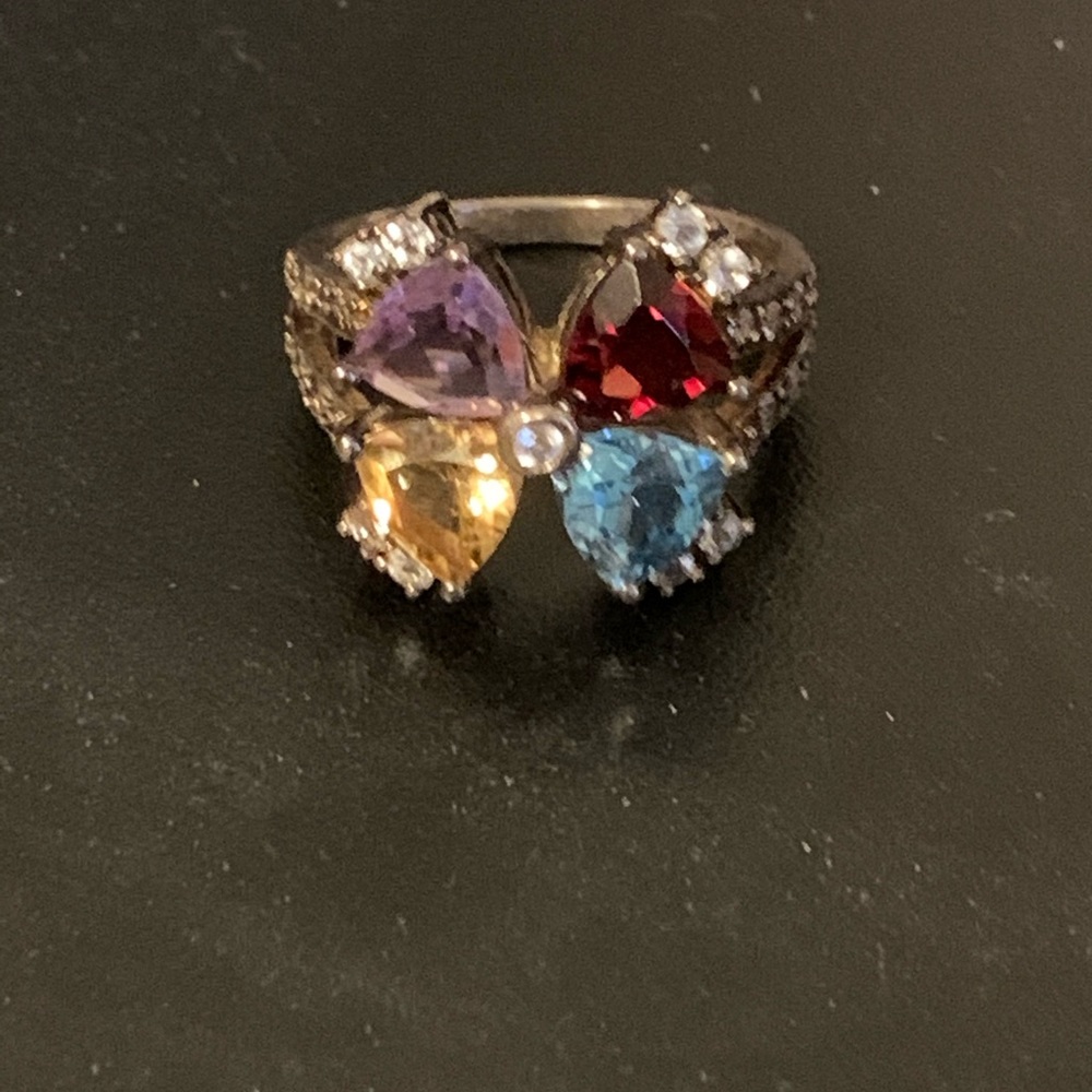 Multi-precious gemstone ring white gold/diamonds